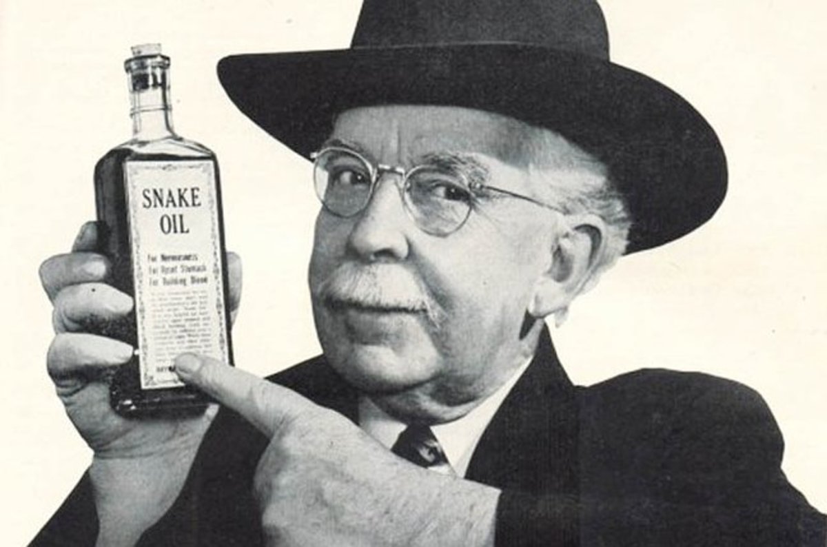 Don't hire an SEO! image depicts old-time snake oil salesman